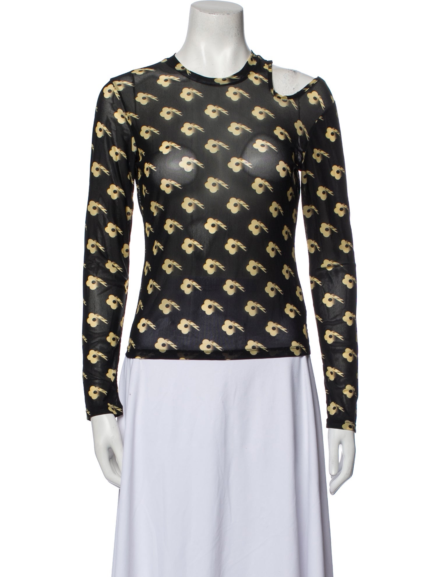 Sandy Liang Printed Crew Neck Button-Up Top