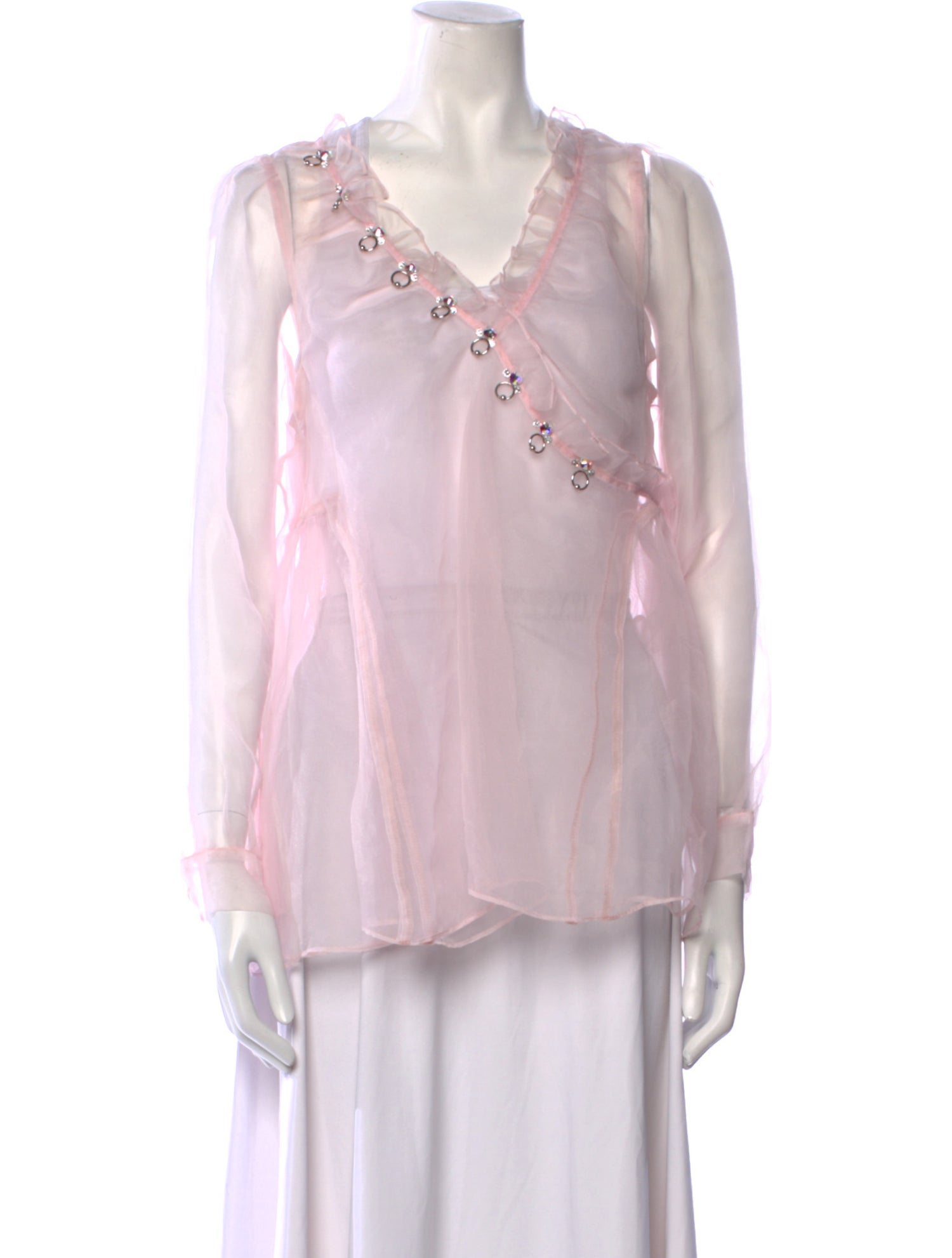 Sandy Liang Tie-Dye Print V-Neck Blouse