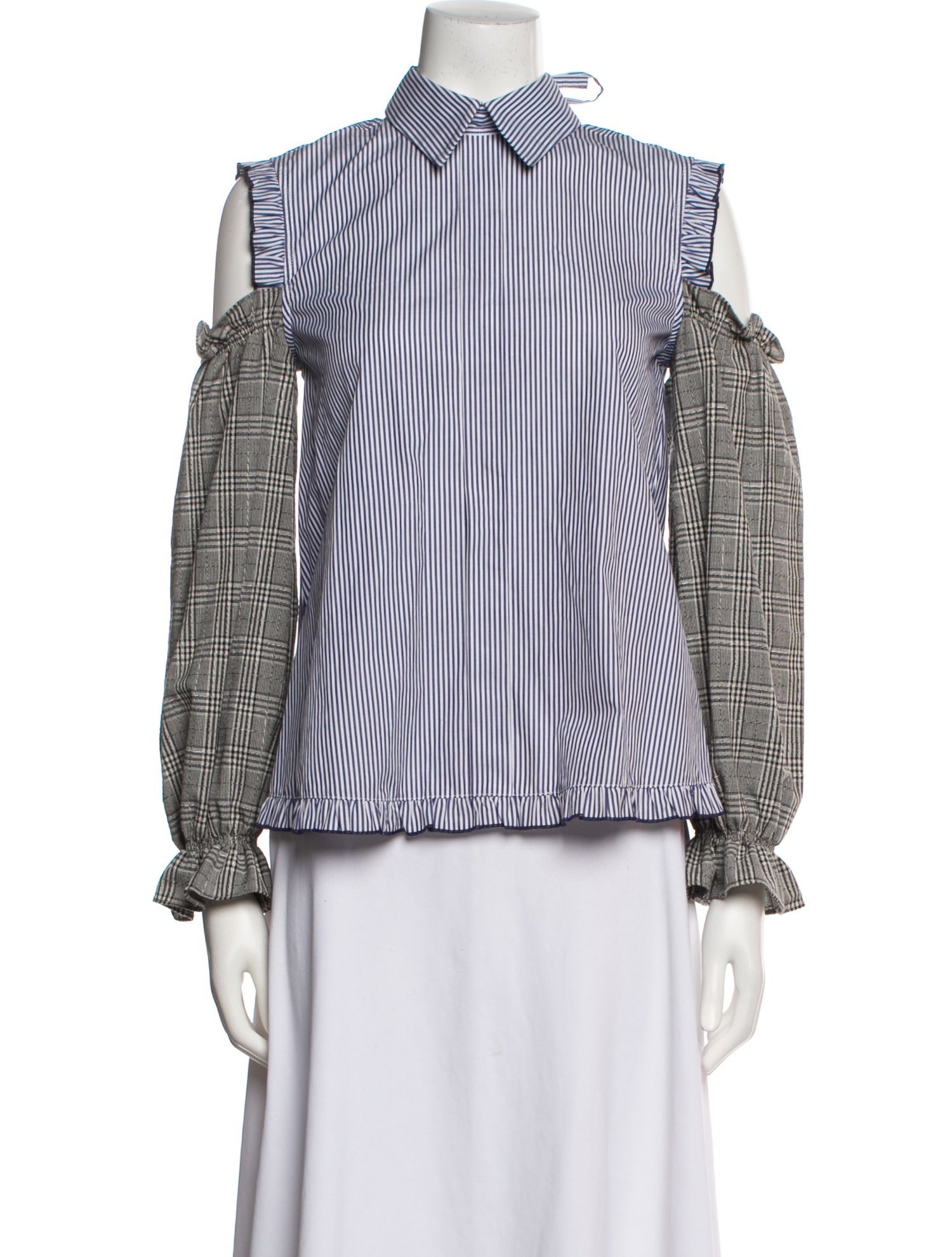 Sandy Liang Striped Long Sleeve Button-Up Top