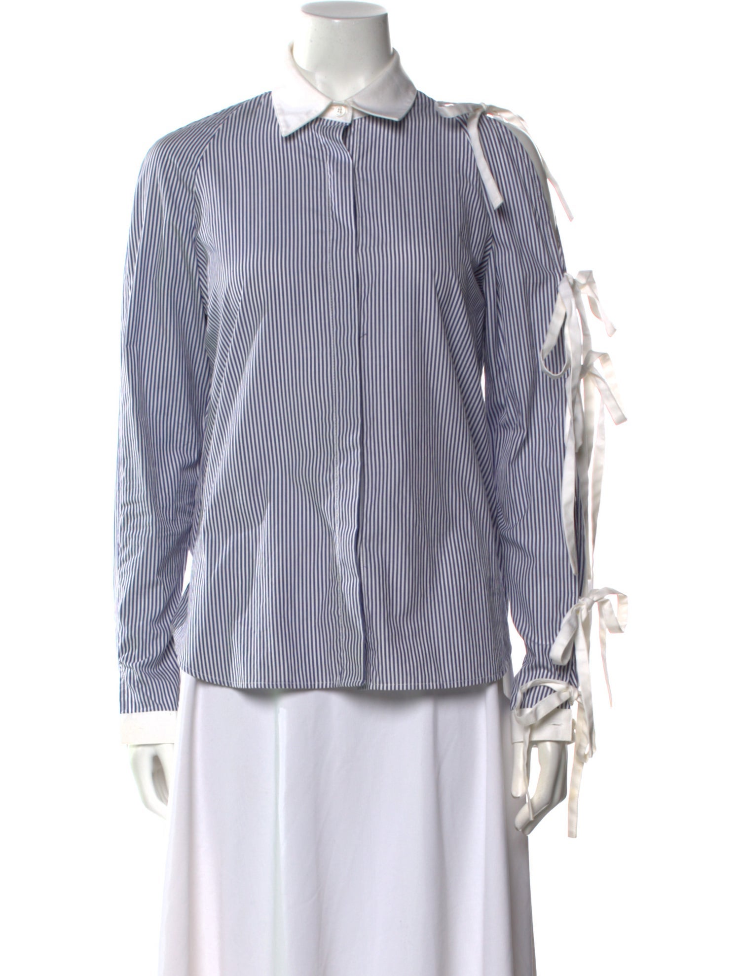 Sandy Liang Striped Long Sleeve Button-Up Top w/ Tags