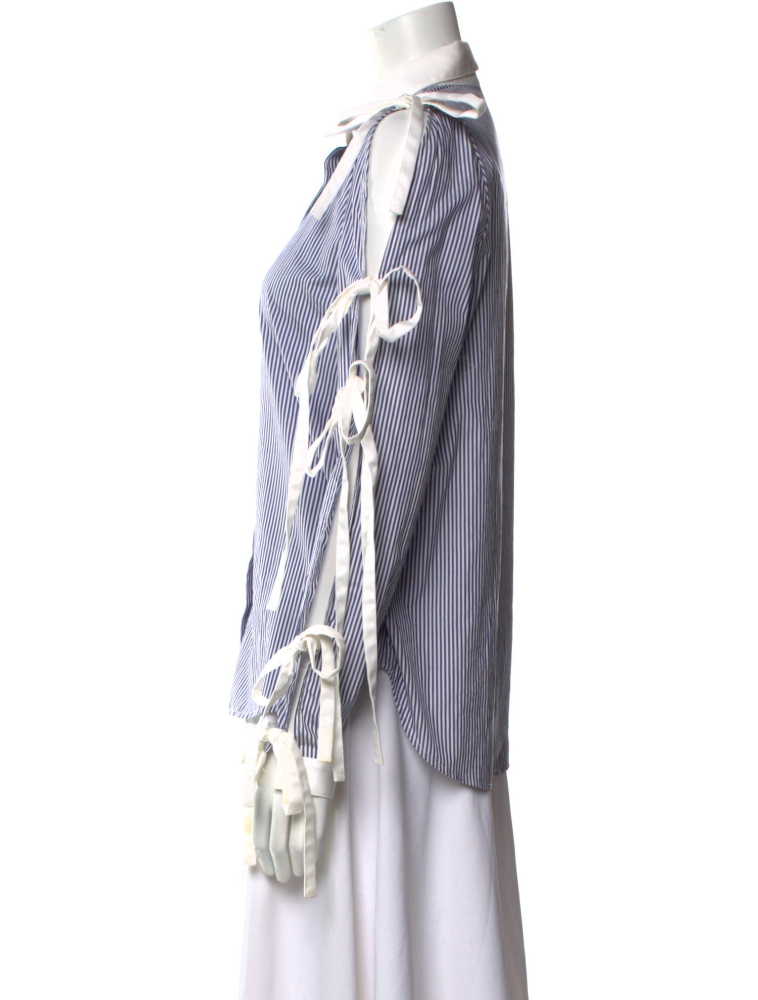 Sandy Liang Striped Long Sleeve Button-Up Top w/ Tags