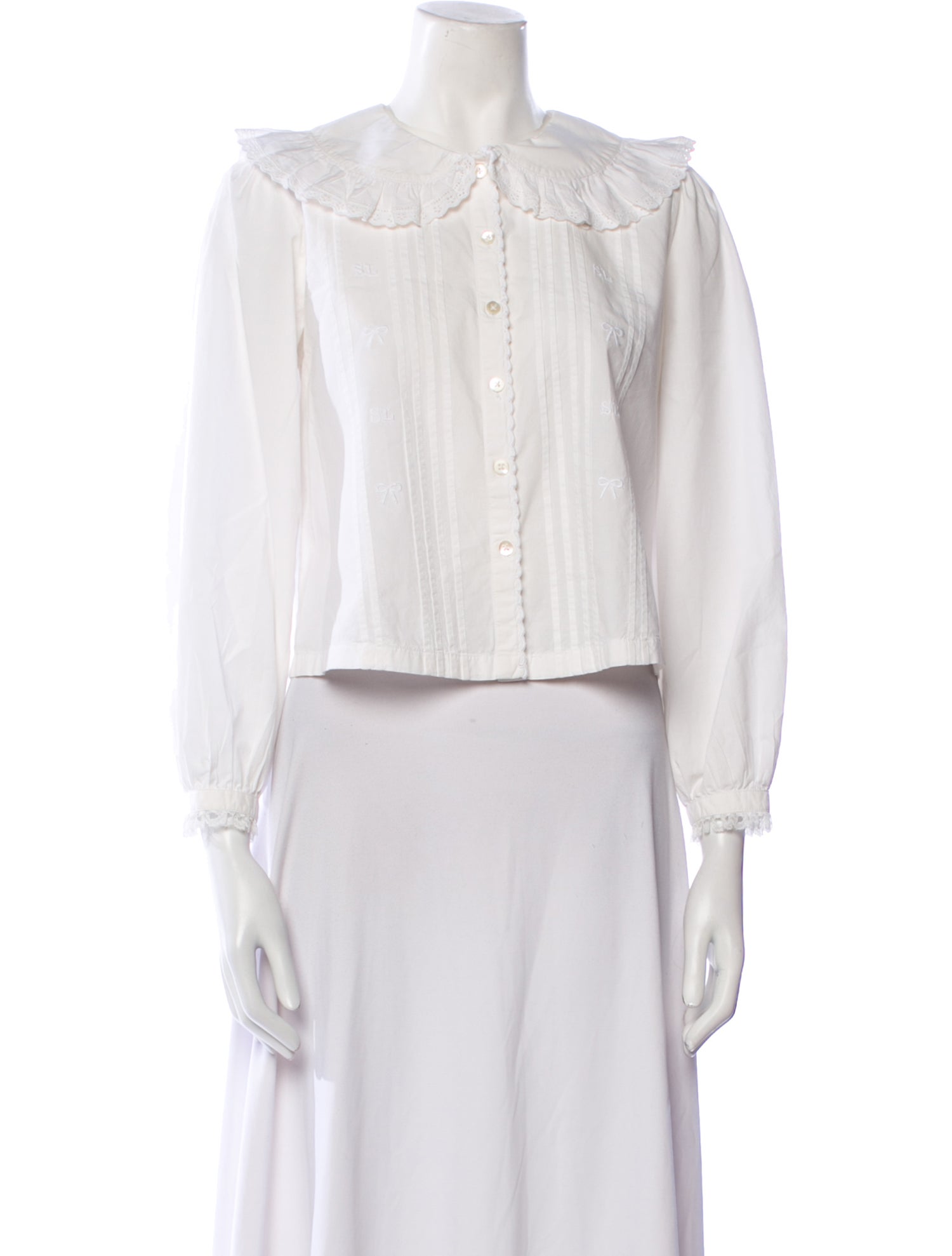 Sandy Liang Three-Quarter Sleeve Crop Top