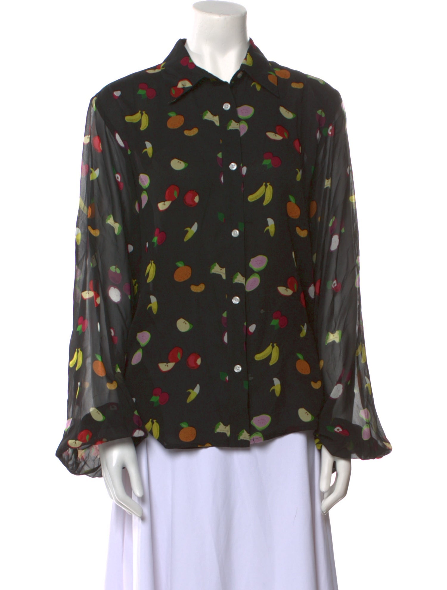 Sandy Liang Silk Printed Button-Up Top