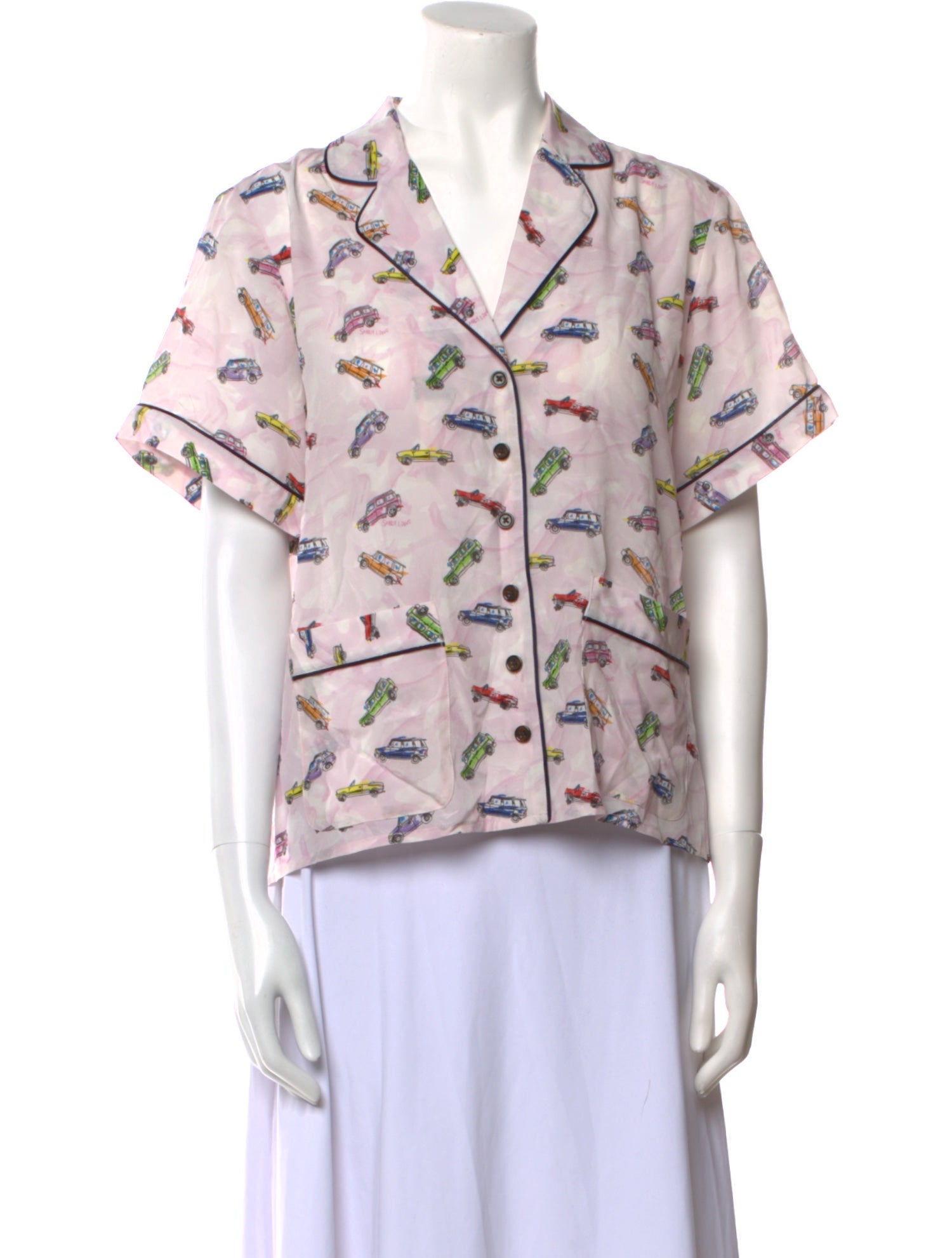 Sandy Liang Silk Printed Button-Up Top