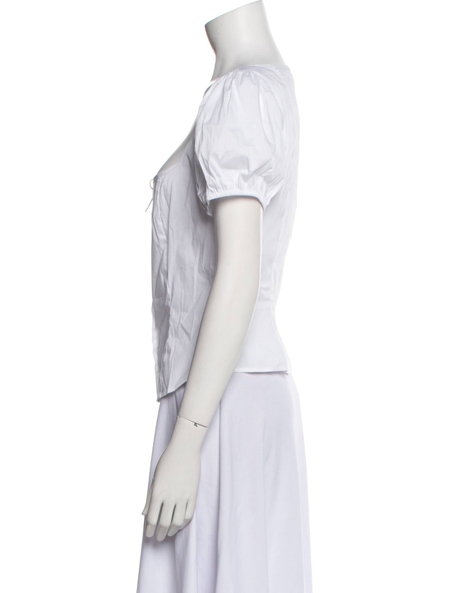 Sandy Liang Square Neckline Short Sleeve Button-Up Top