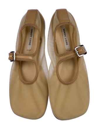 Sandy Liang Mesh Leather Trim Embellishment Mary Jane Flats
