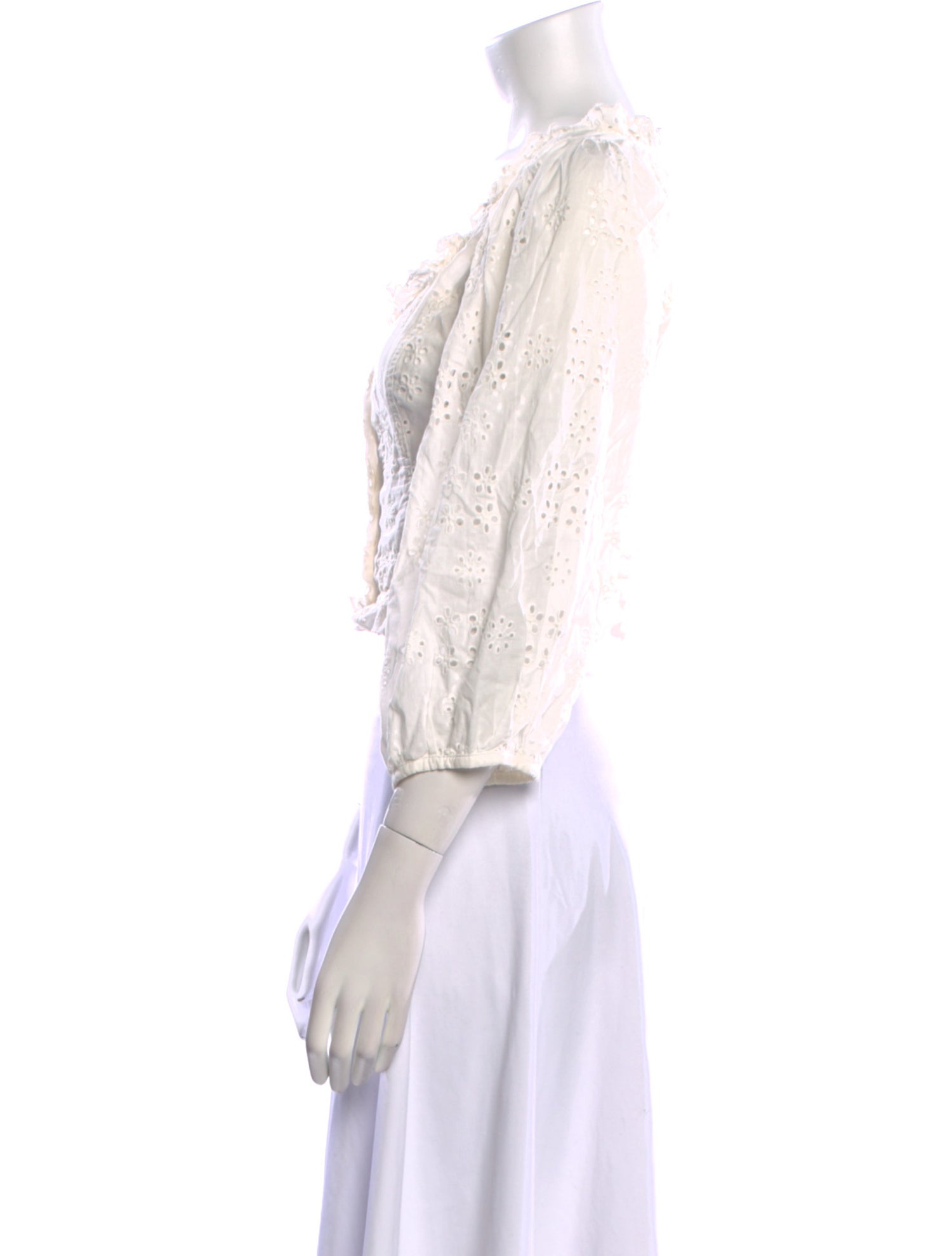 Sandy Liang Scoop Neck Three-Quarter Sleeve Crop Top