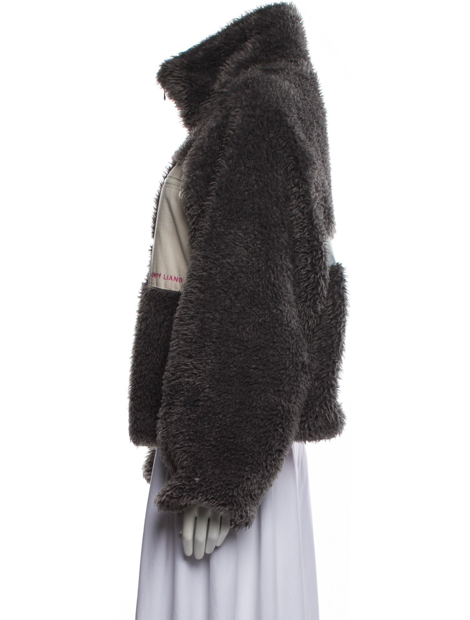 Sandy Liang Colorblock Pattern Faux Fur Jacket