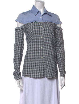Sandy Liang Plaid Print Long Sleeve Button-Up Top