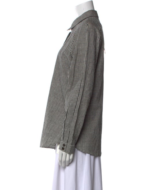 Sandy Liang Linen Plaid Print Button-Up Top