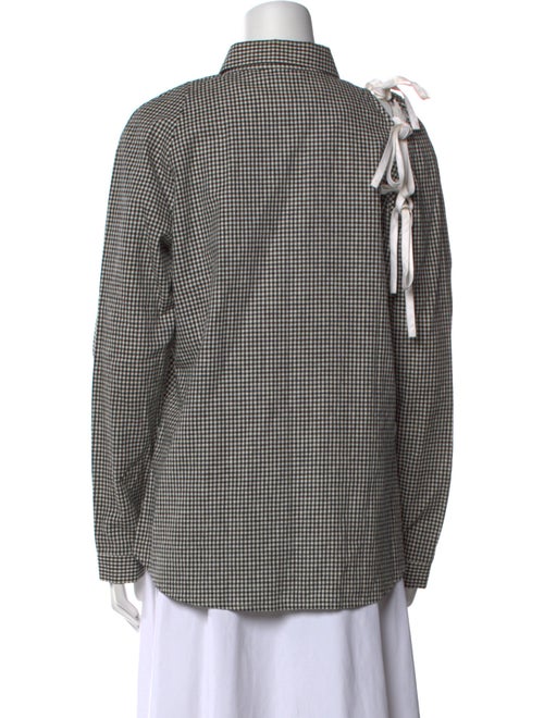 Sandy Liang Linen Plaid Print Button-Up Top