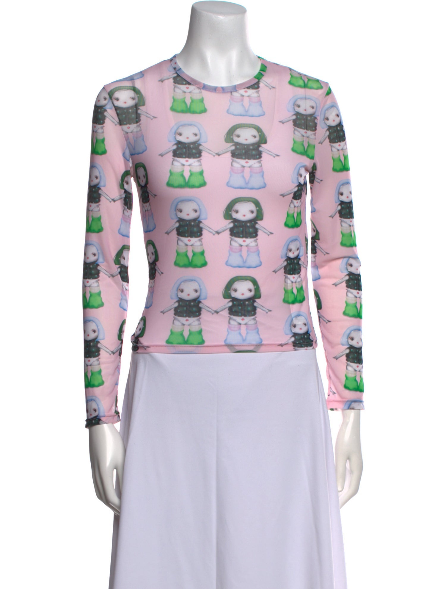 Sandy Liang Printed Crew Neck Crop Top