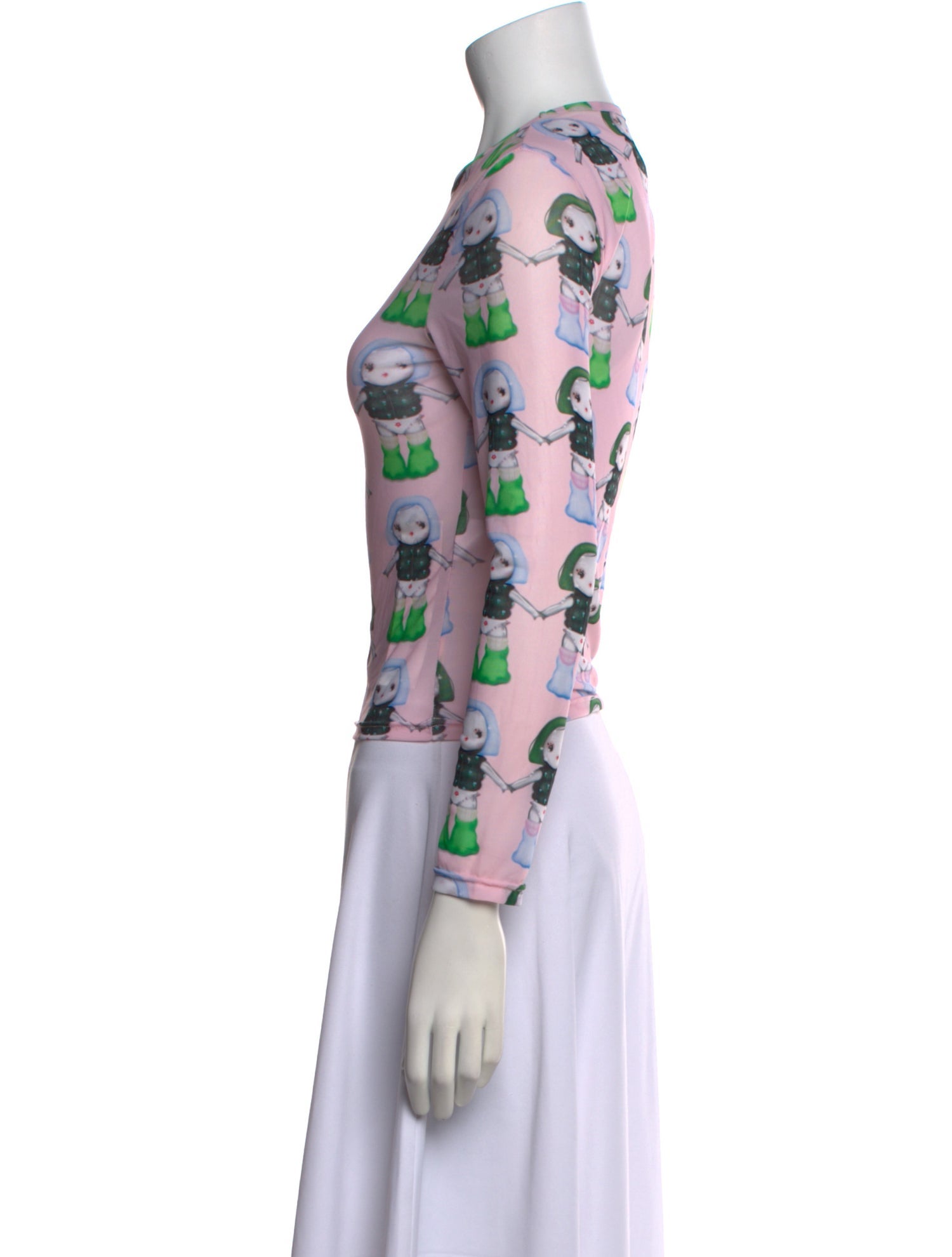 Sandy Liang Printed Crew Neck Crop Top