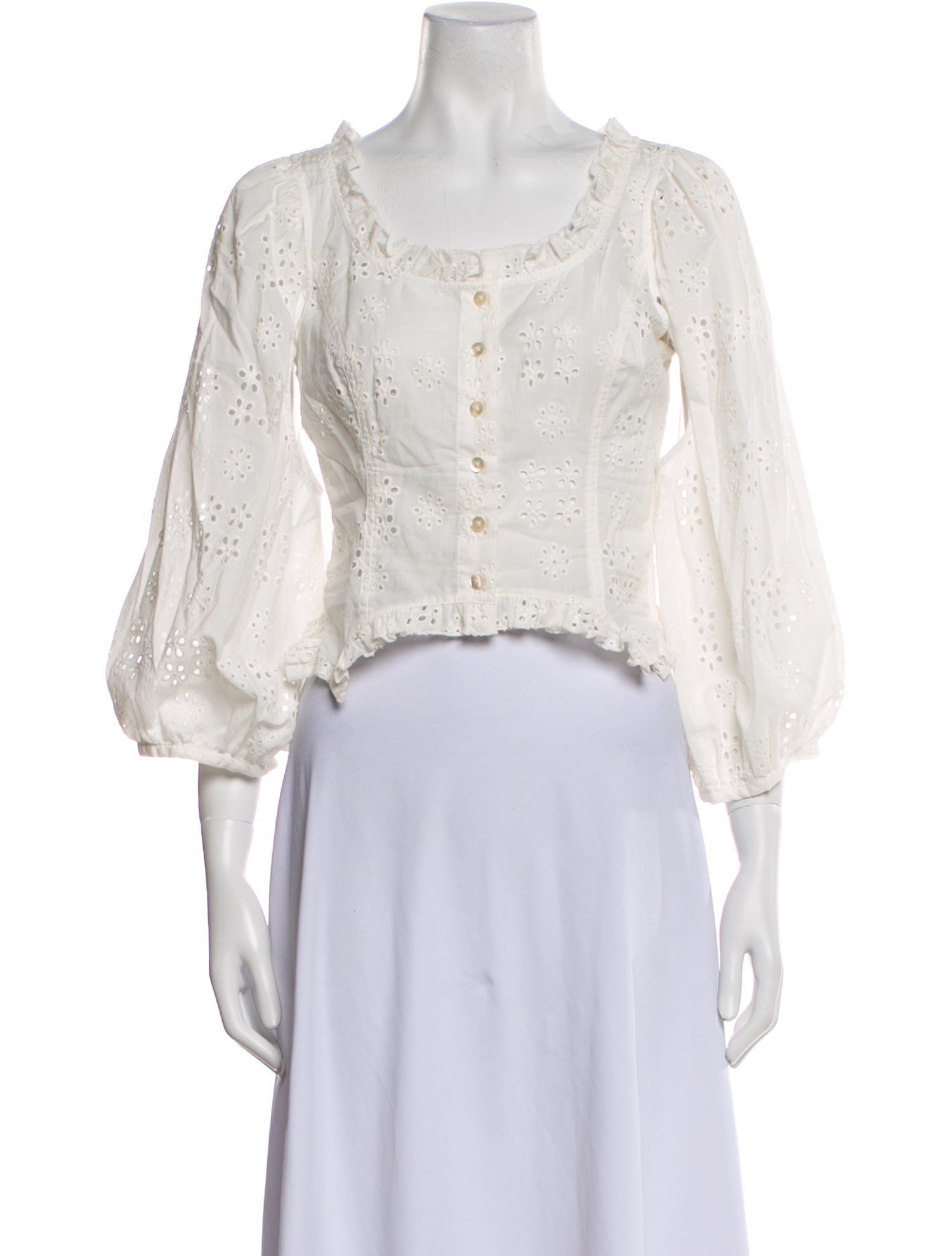 Sandy Liang Lace Pattern Scoop Neck Crop Top