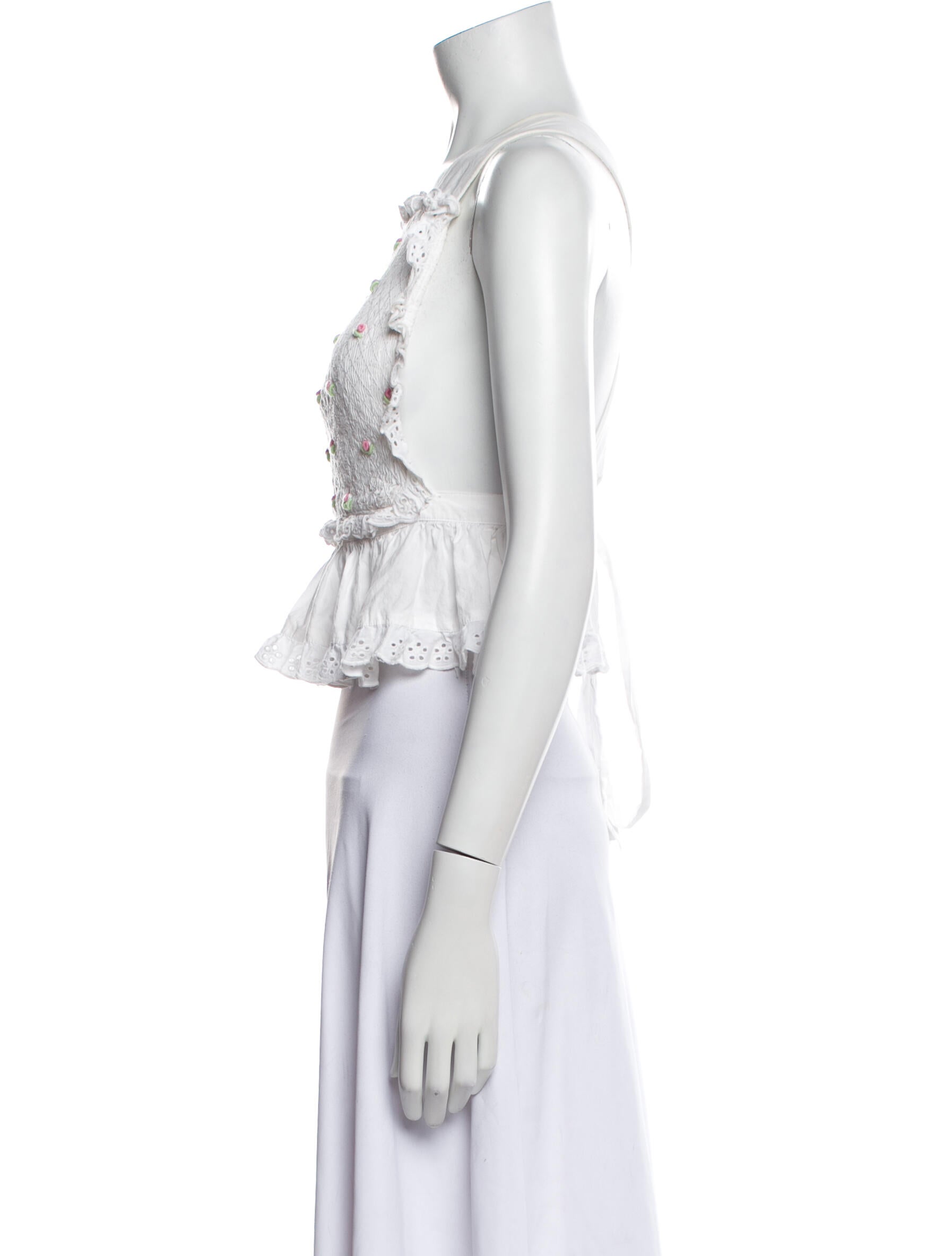 Sandy Liang Floral Print Square Neckline Crop Top