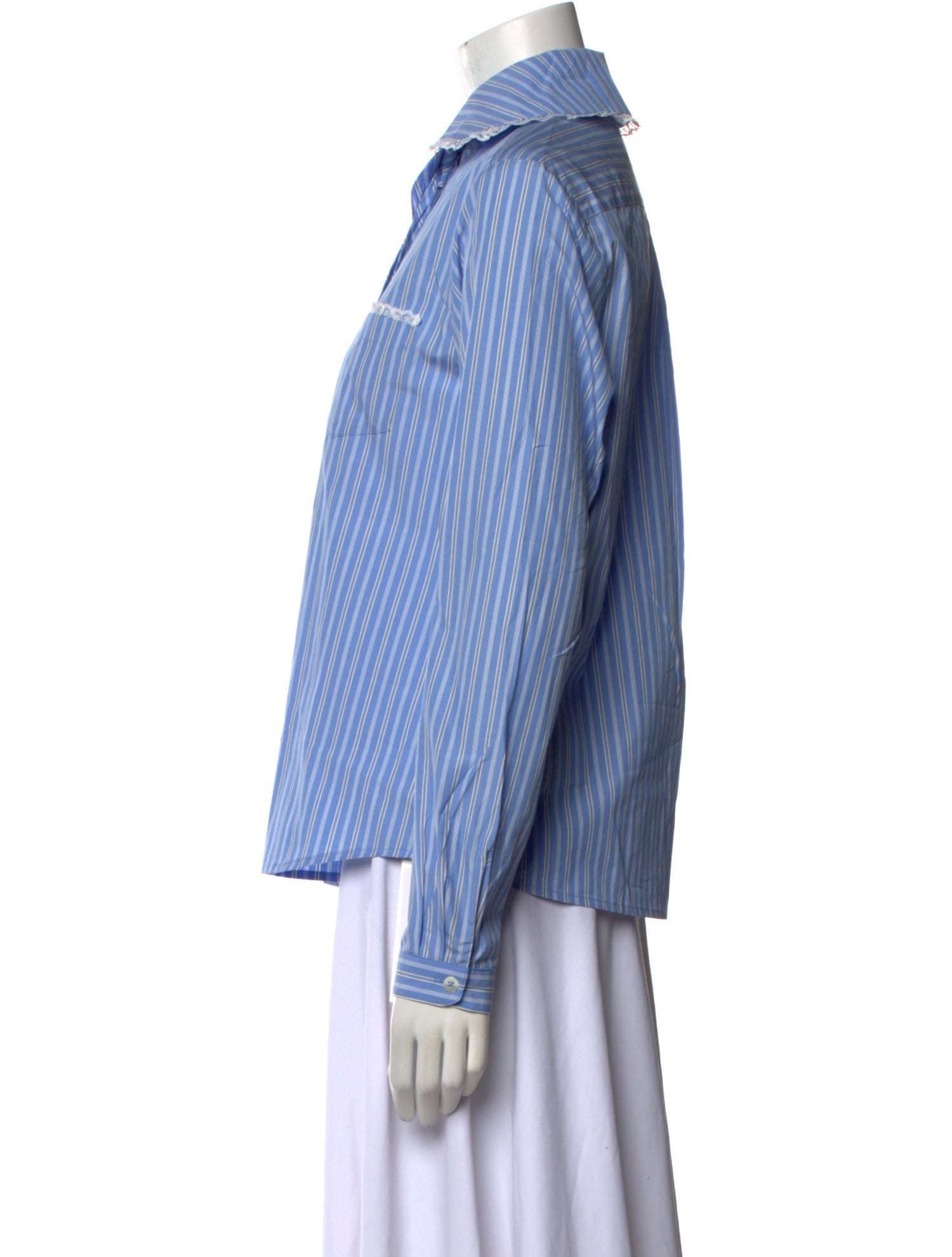 Sandy Liang Striped Long Sleeve Button-Up Top w/ Tags