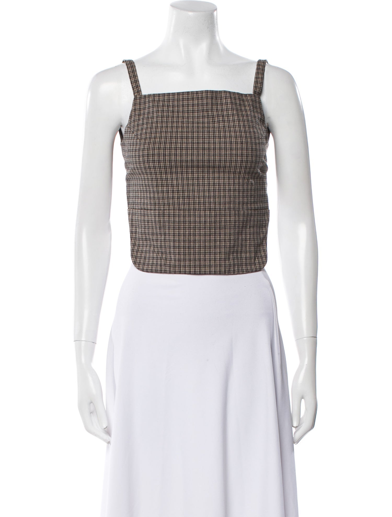 Sandy Liang Plaid Print Square Neckline Crop Top