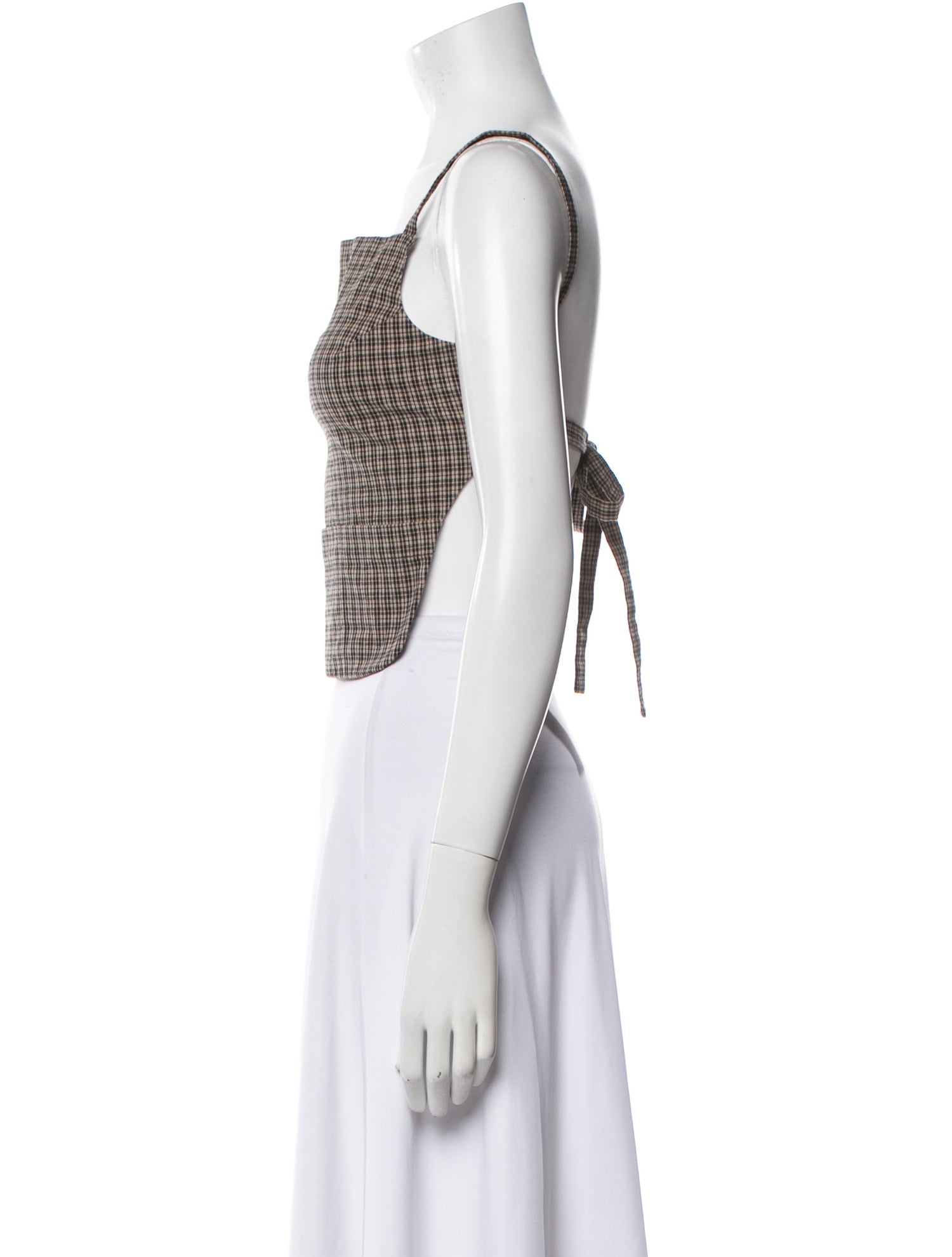 Sandy Liang Plaid Print Square Neckline Crop Top