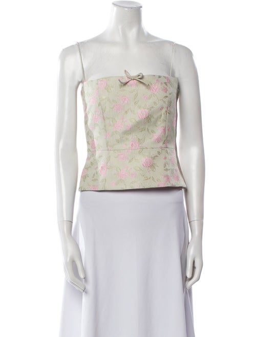 Sandy Liang Floral Print Strapless Crop Top