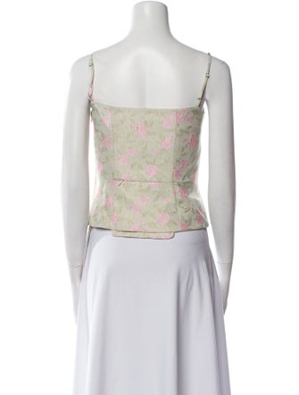 Sandy Liang Floral Print Strapless Crop Top