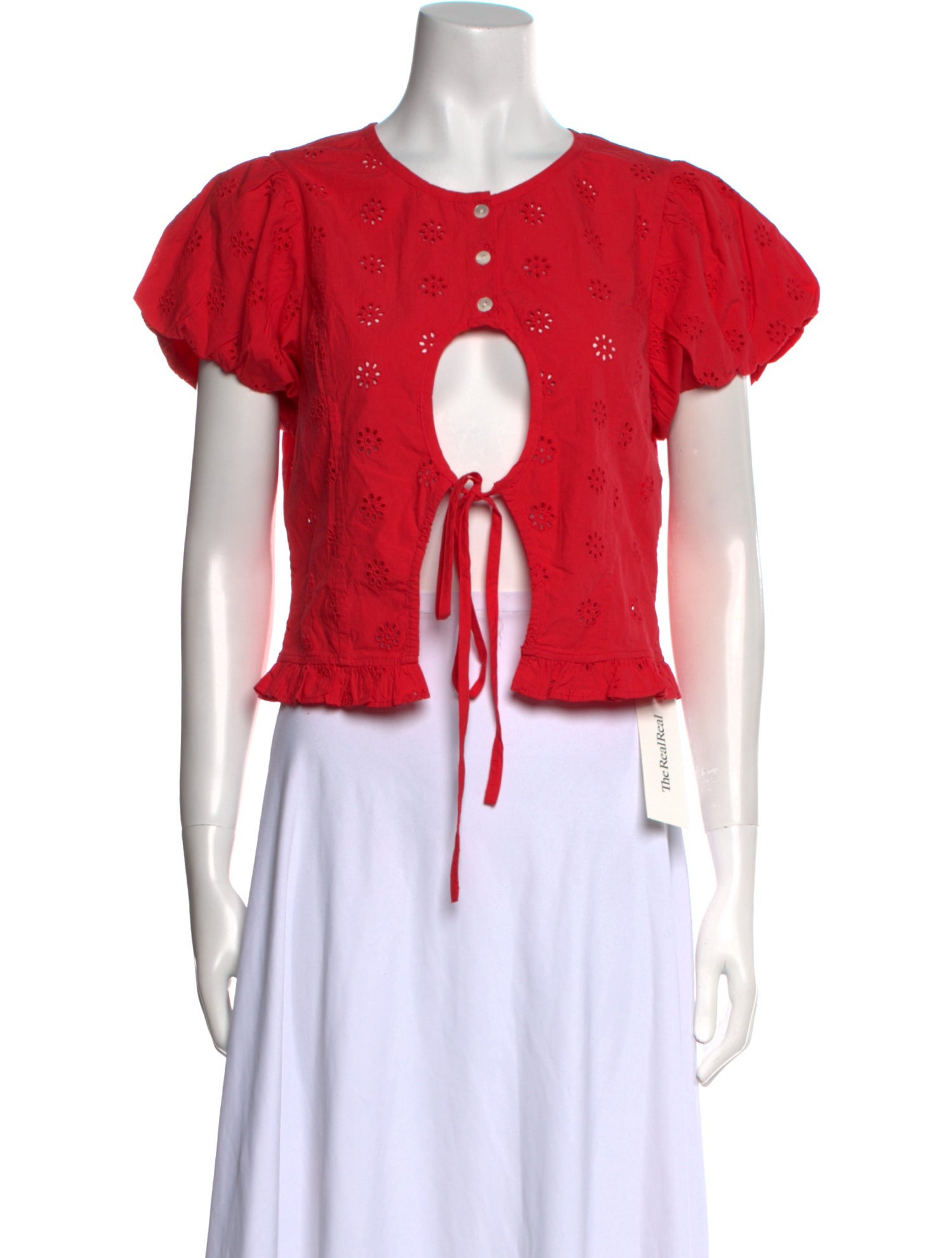 Sandy Liang Crew Neck Short Sleeve Crop Top