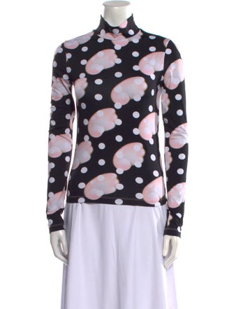 Sandy Liang Polka Dot Print Mock Neck Button-Up Top