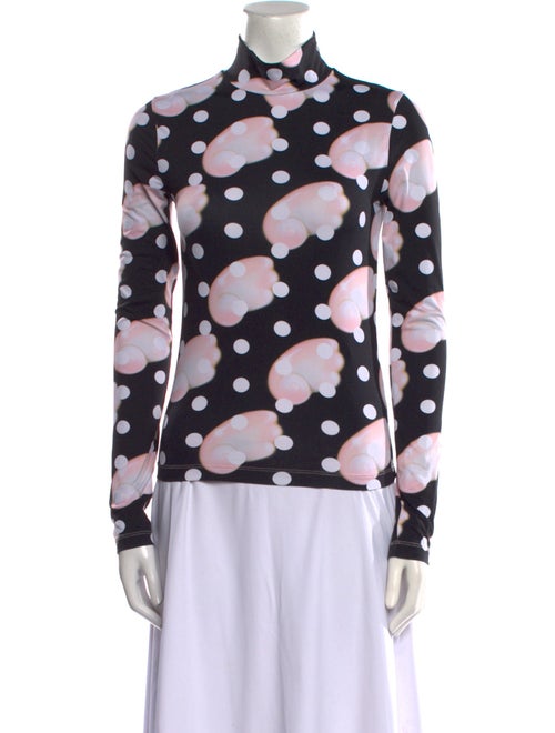 Sandy Liang Polka Dot Print Mock Neck Button-Up Top