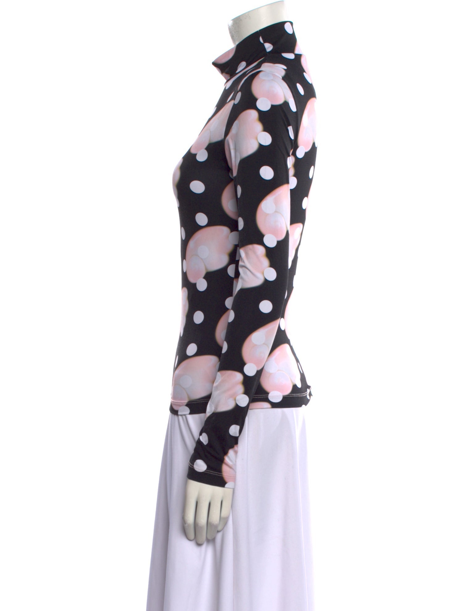 Sandy Liang Polka Dot Print Mock Neck Button-Up Top