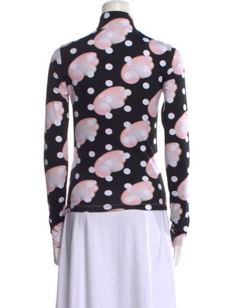 Sandy Liang Polka Dot Print Mock Neck Button-Up Top