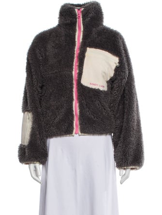 Sandy Liang Colorblock Pattern Faux Fur Jacket