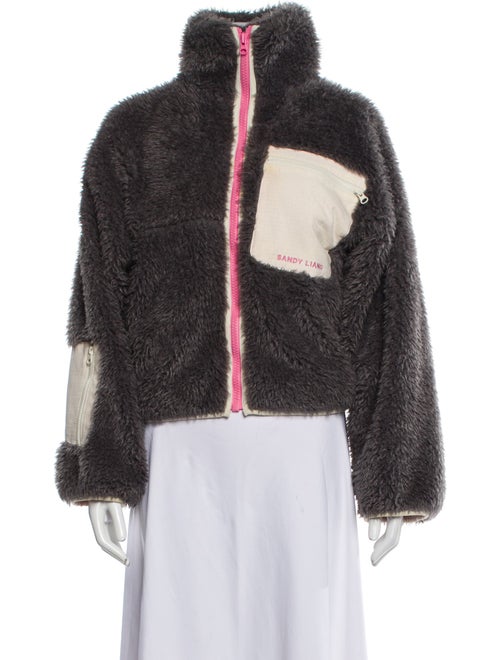 Sandy Liang Colorblock Pattern Faux Fur Jacket
