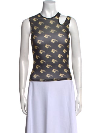 Sandy Liang Printed Crew Neck Crop Top