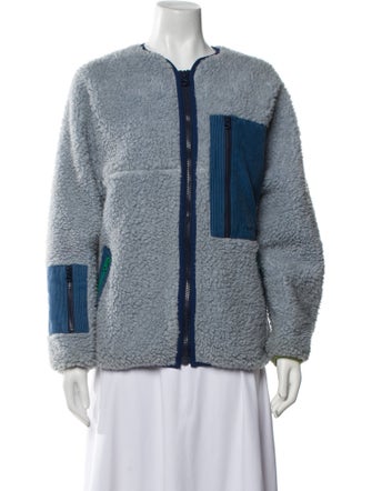 Sandy Liang Colorblock Pattern Faux Fur Jacket