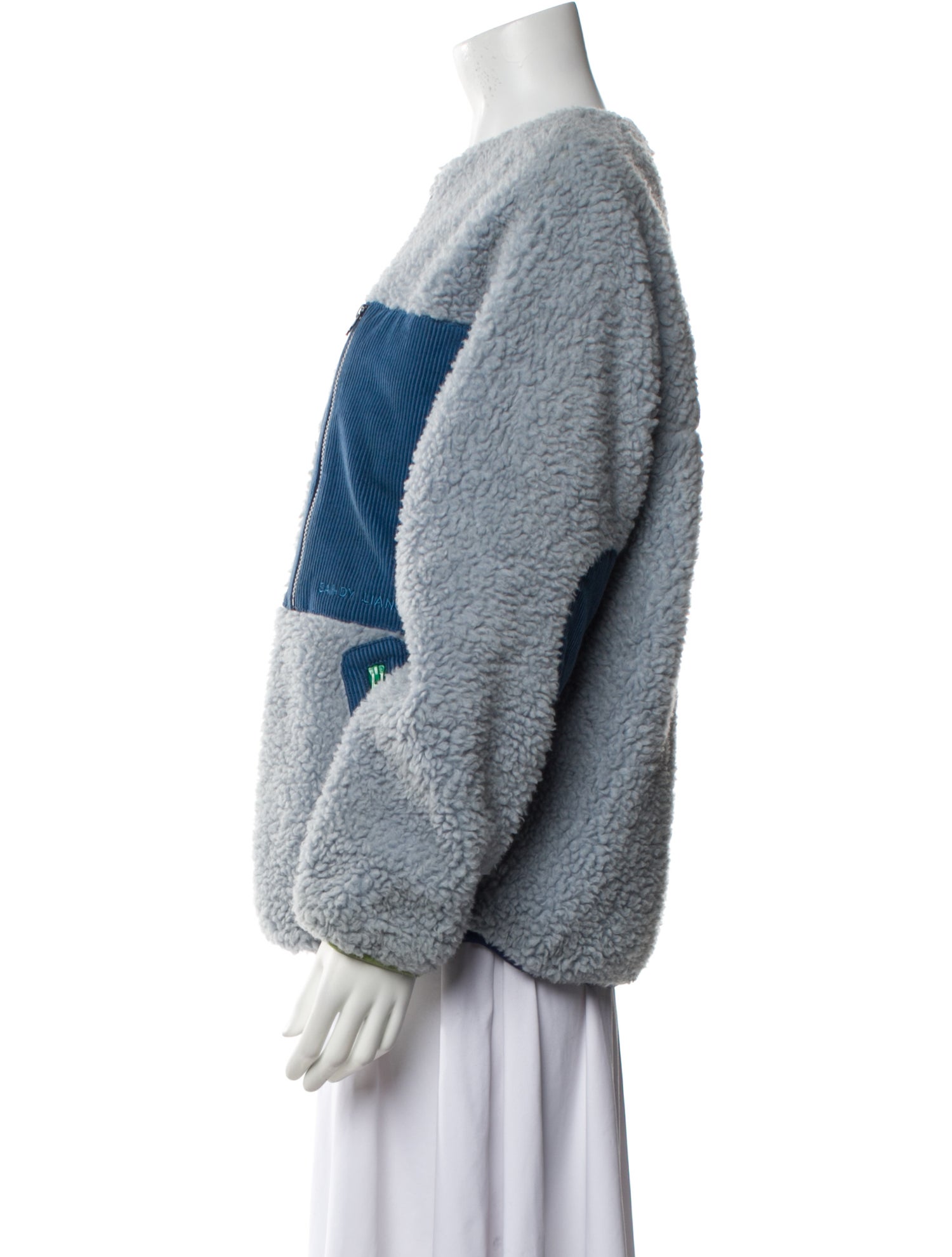 Sandy Liang Colorblock Pattern Faux Fur Jacket