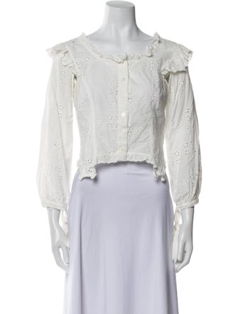 Sandy Liang Off-The-Shoulder Three-Quarter Sleeve Crop Top