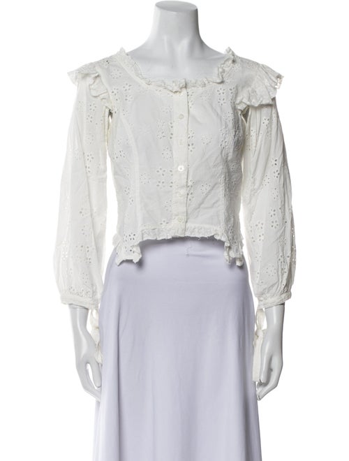 Sandy Liang Off-The-Shoulder Three-Quarter Sleeve Crop Top