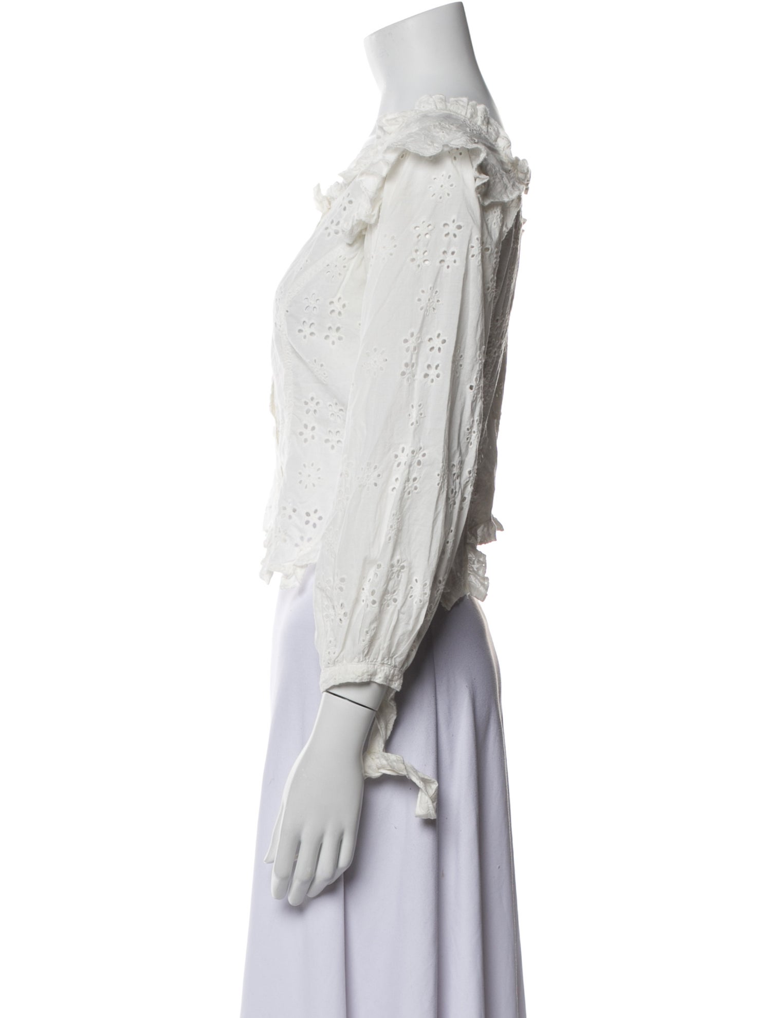 Sandy Liang Off-The-Shoulder Three-Quarter Sleeve Crop Top