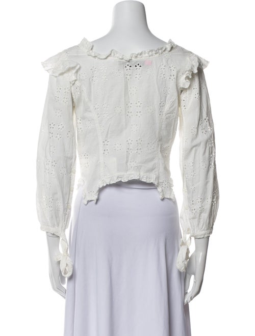 Sandy Liang Off-The-Shoulder Three-Quarter Sleeve Crop Top