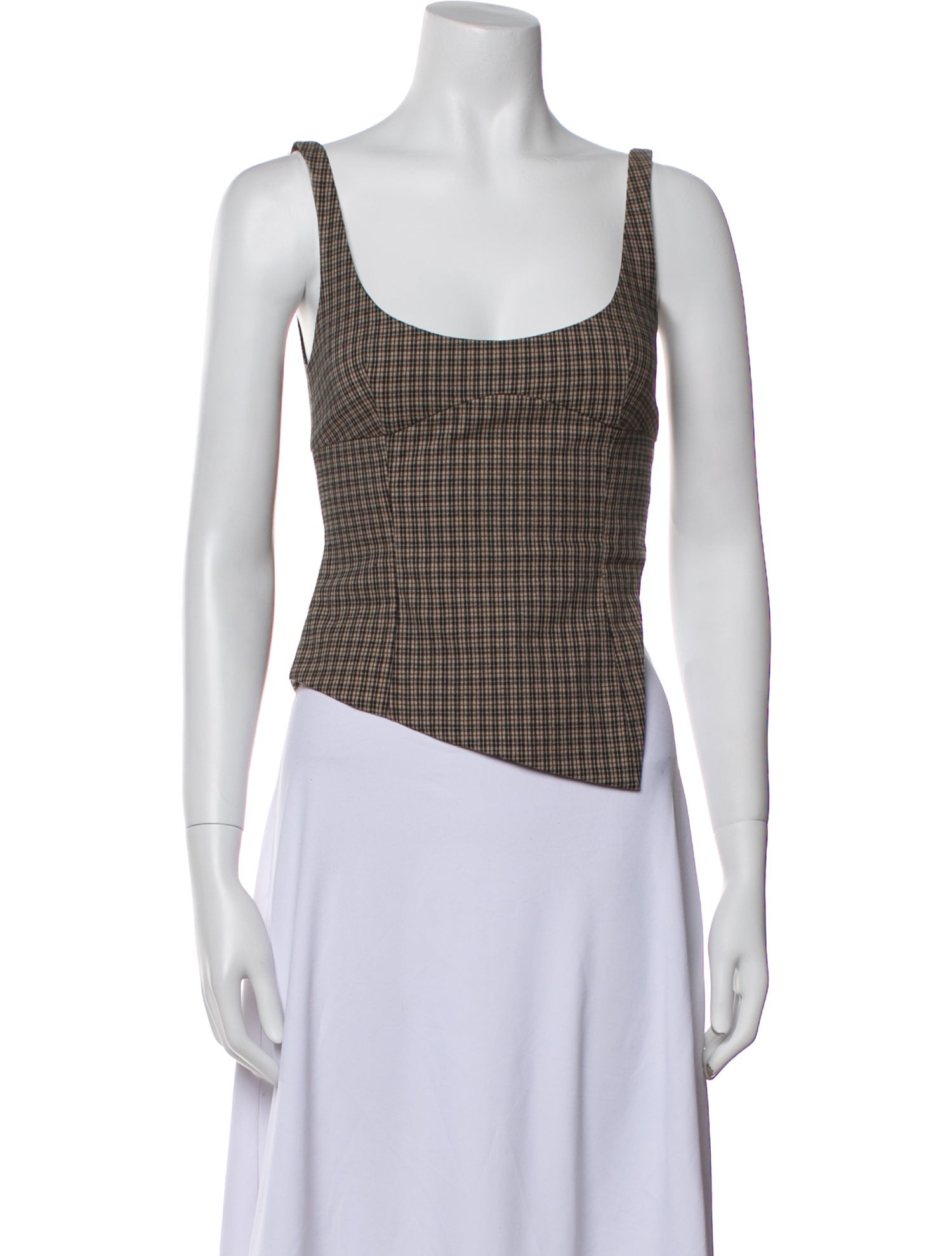 Sandy Liang Plaid Print Scoop Neck Crop Top