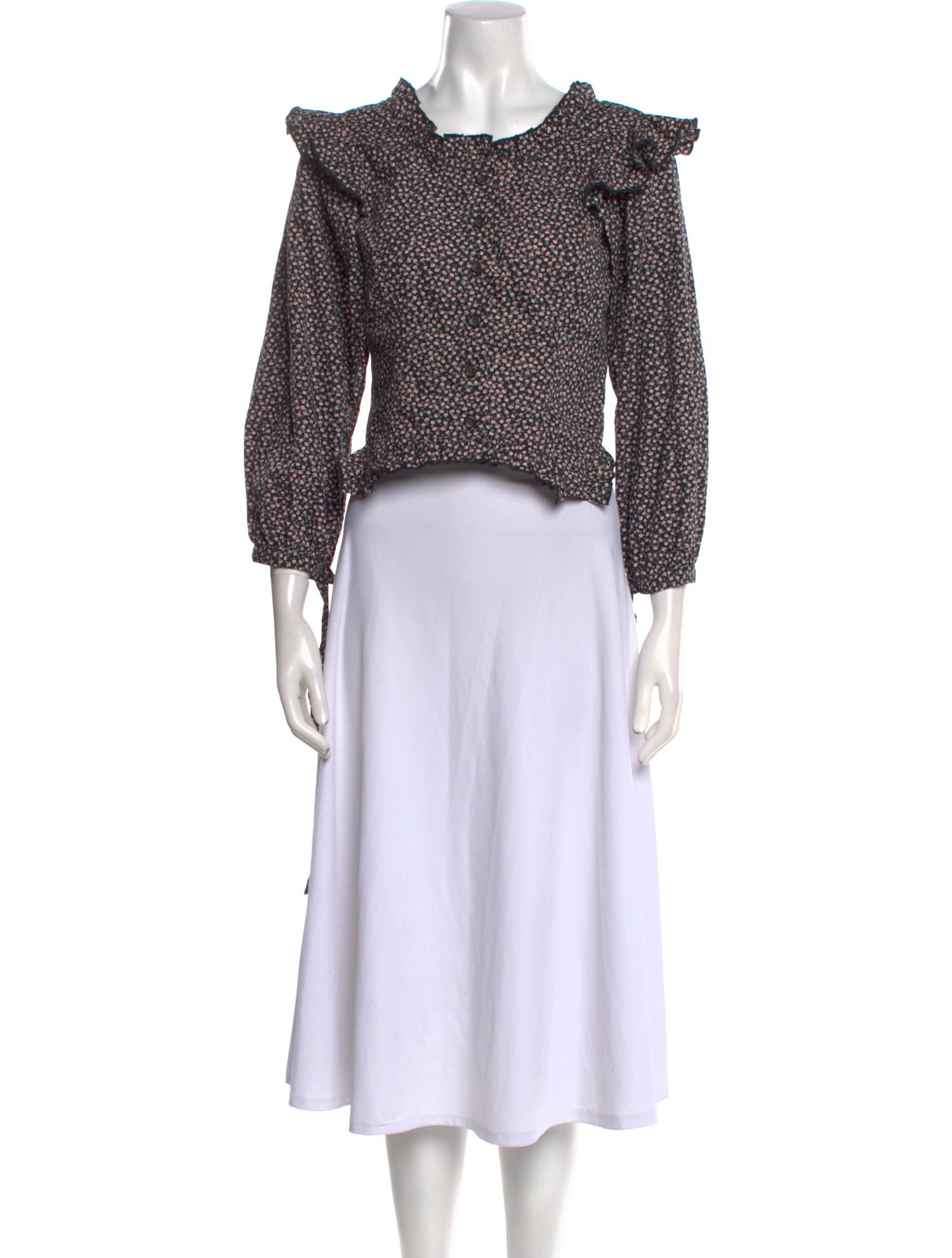 Sandy Liang Floral Print Mock Neck Crop Top