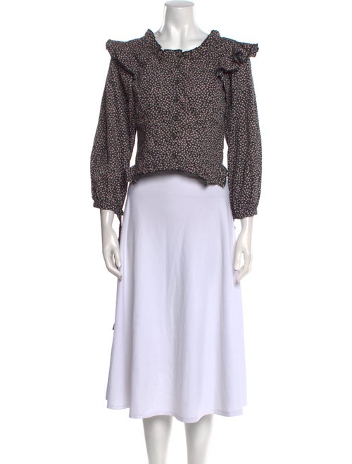 Sandy Liang Floral Print Mock Neck Crop Top