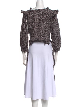 Sandy Liang Floral Print Mock Neck Crop Top