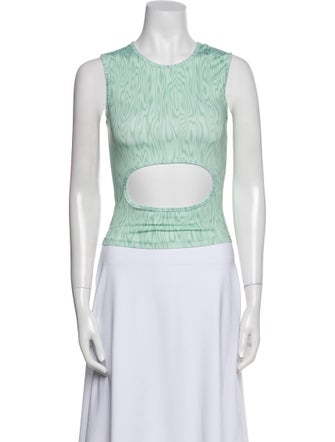 Sandy Liang Printed Crew Neck Crop Top