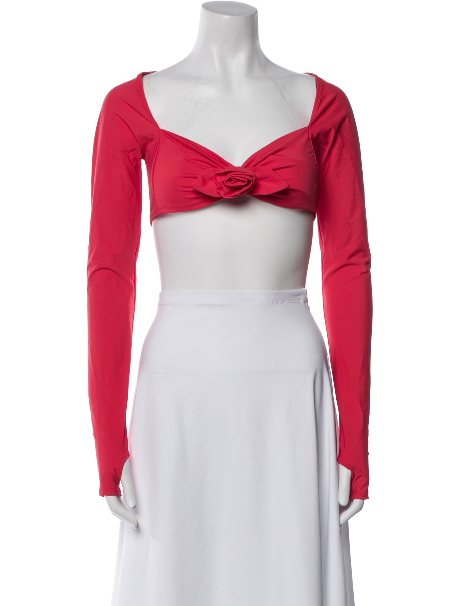 Sandy Liang Square Neckline Long Sleeve Crop Top