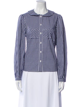 Sandy Liang Plaid Print Crew Neck Button-Up Top