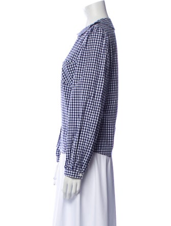 Sandy Liang Plaid Print Crew Neck Button-Up Top