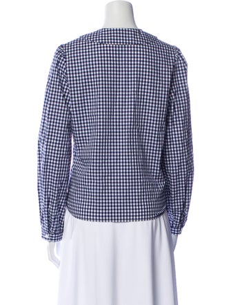 Sandy Liang Plaid Print Crew Neck Button-Up Top