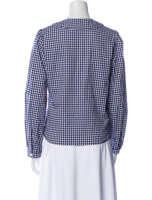 Sandy Liang Plaid Print Crew Neck Button-Up Top