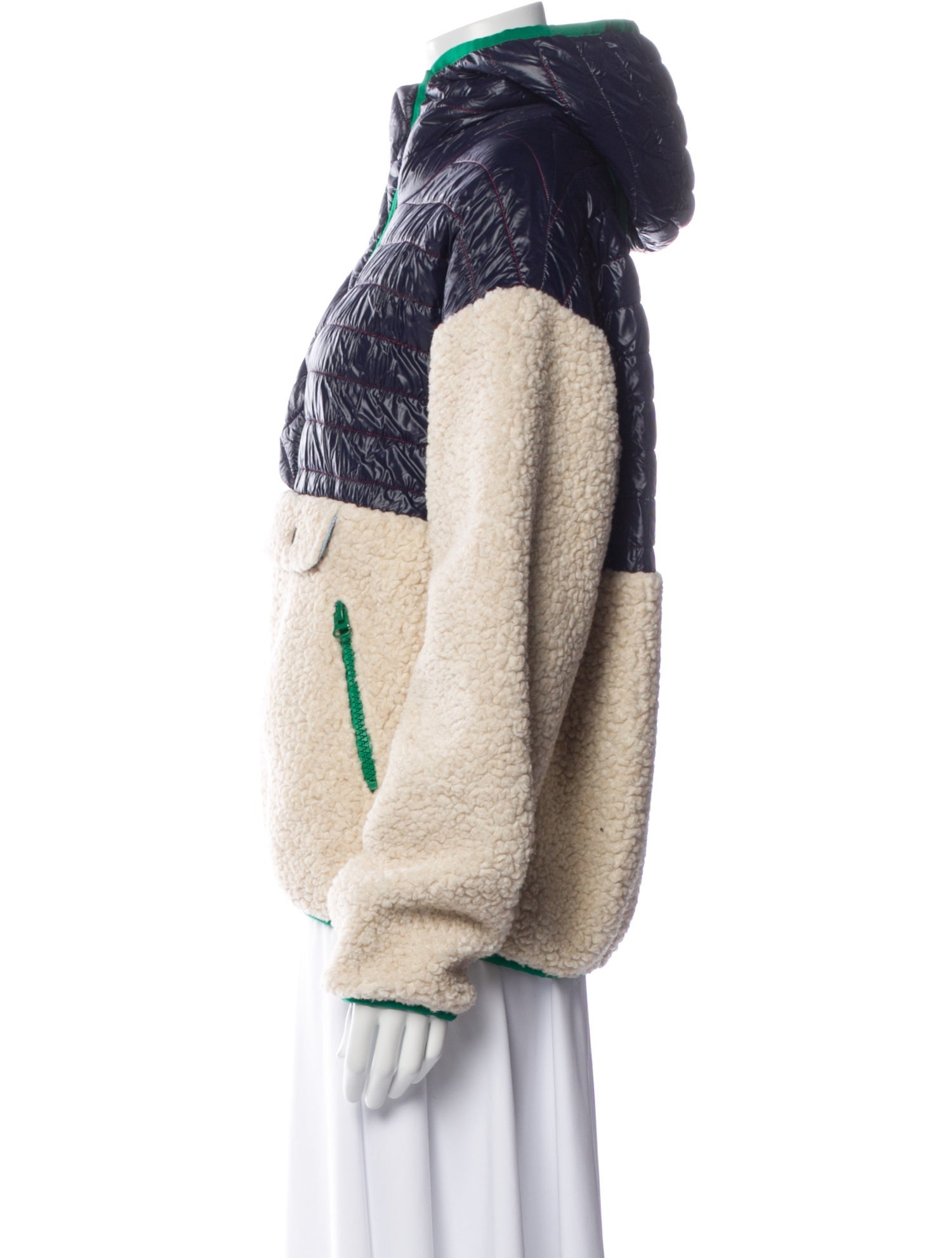 Sandy Liang Colorblock Pattern Faux Fur Jacket