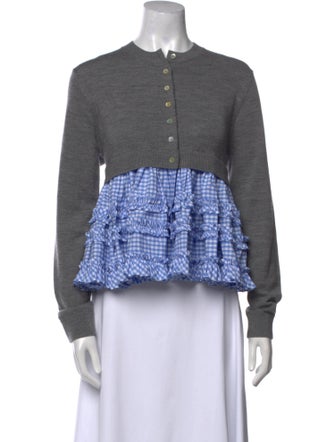 Sandy Liang Merino Wool Plaid Print Crop Top